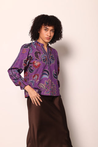 Ashley Ruffle Neck Top - Purple Sparkle