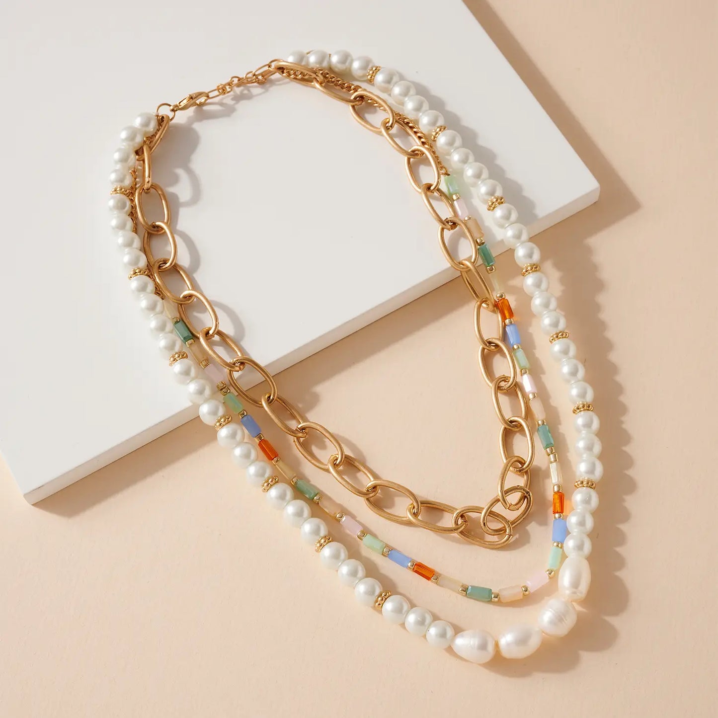 Layered Pearl Beaded Necklace