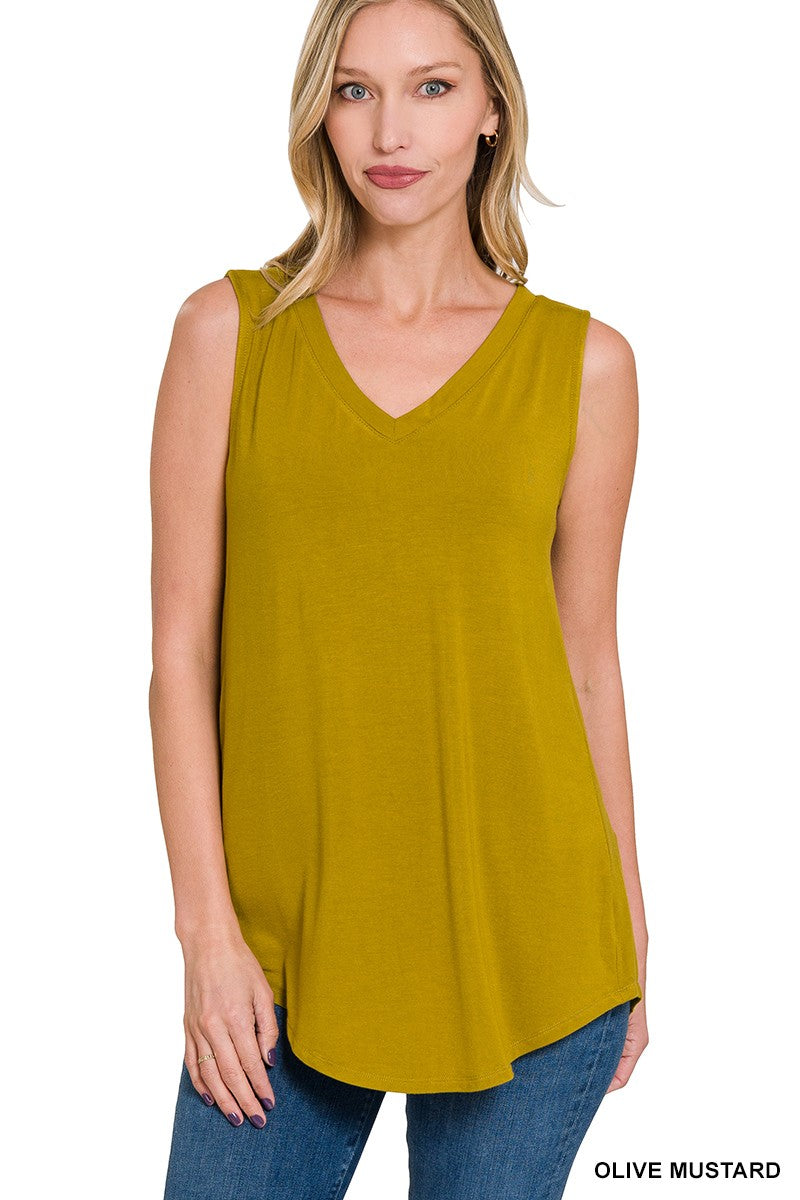 V Neck Tank - Olive Mustard