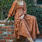 Caramel Gauze Embroidery Smocking Tiered Gradient Dress