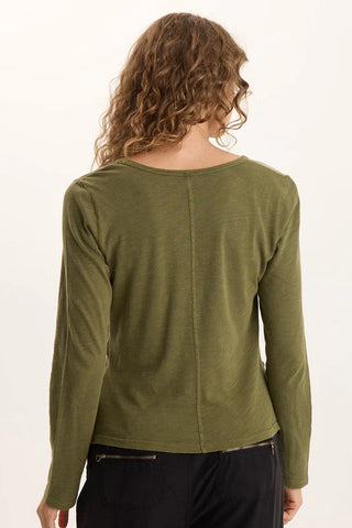 Ketti Long Sleeve Twill/Jersey Ruched V-Neck