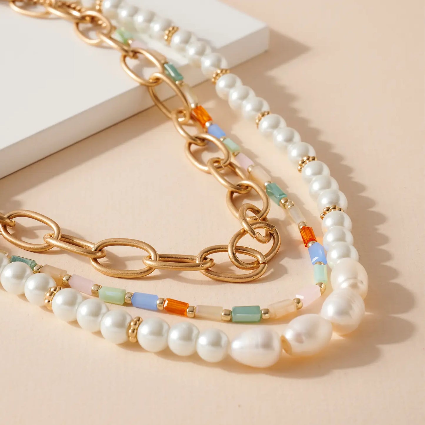 Layered Pearl Beaded Necklace