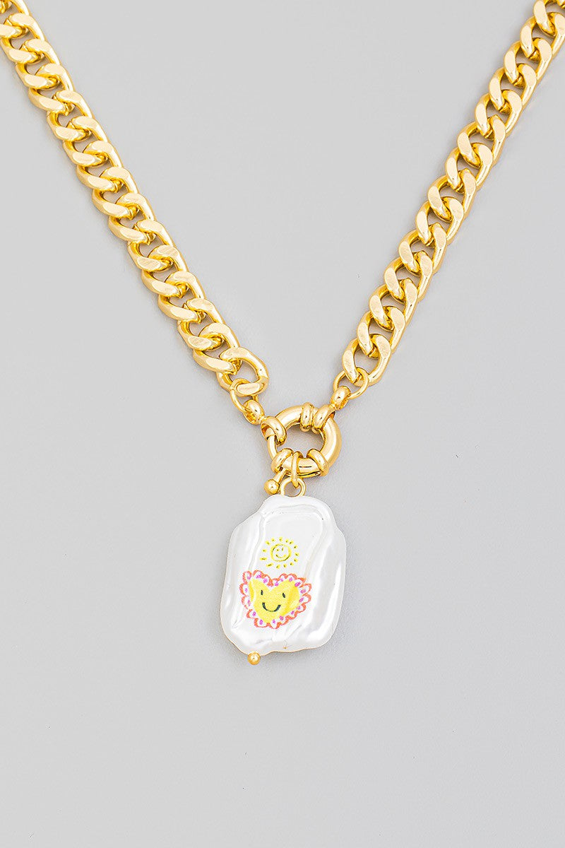 Happy Face Pearl Pendant Necklace