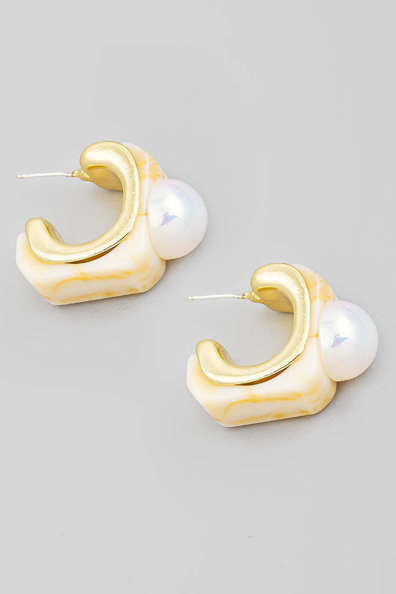 Mini Square Pearl Post Earrings