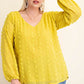 V Neck Balloon Long Sleeved Blouse