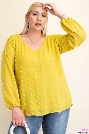 V Neck Balloon Long Sleeved Blouse