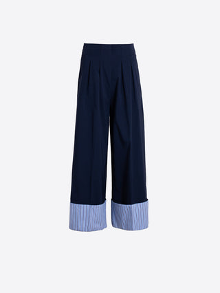 Navy Trousers w/ Striped Turn-Ups