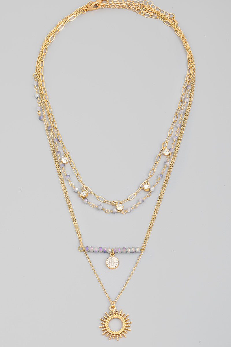 Layered Chain Circle Sun Cutout Charm Necklace