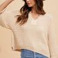 LOW GUAGE THREE QUATER SLEEVE V NECK SWEATER