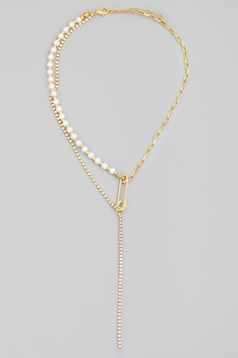 Rhinestone Chain Paper Clip Charm Y Necklace