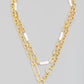Square Pearl Charm Layered Chain Link Necklace