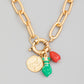 Matte Oval Chain Link Coin Charm Necklace