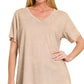 Washed Short Sleeve V-Neck Top - Ash Mocha