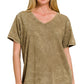 Washed Short Sleeve V-Neck Top - Mocha