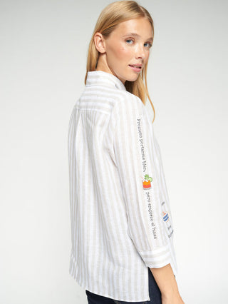Bonjour Striped & Embroidered Shirt