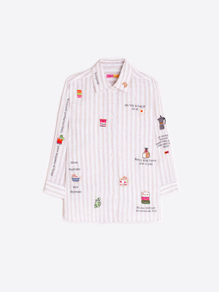 Bonjour Striped & Embroidered Shirt