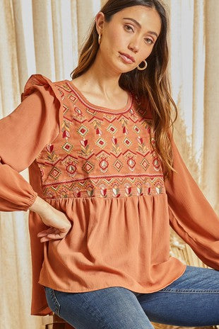 Embroidery Babydoll Top