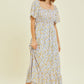 Square Neck Smocked Floral Midi Dress - Blue