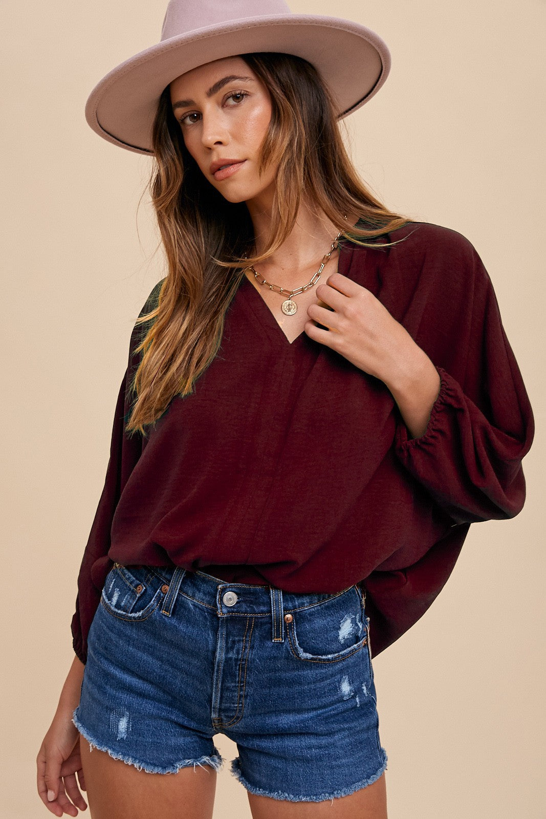 LOOSE FIT WIDE FOLD PLACKET WOVEN BLOUSE TOP