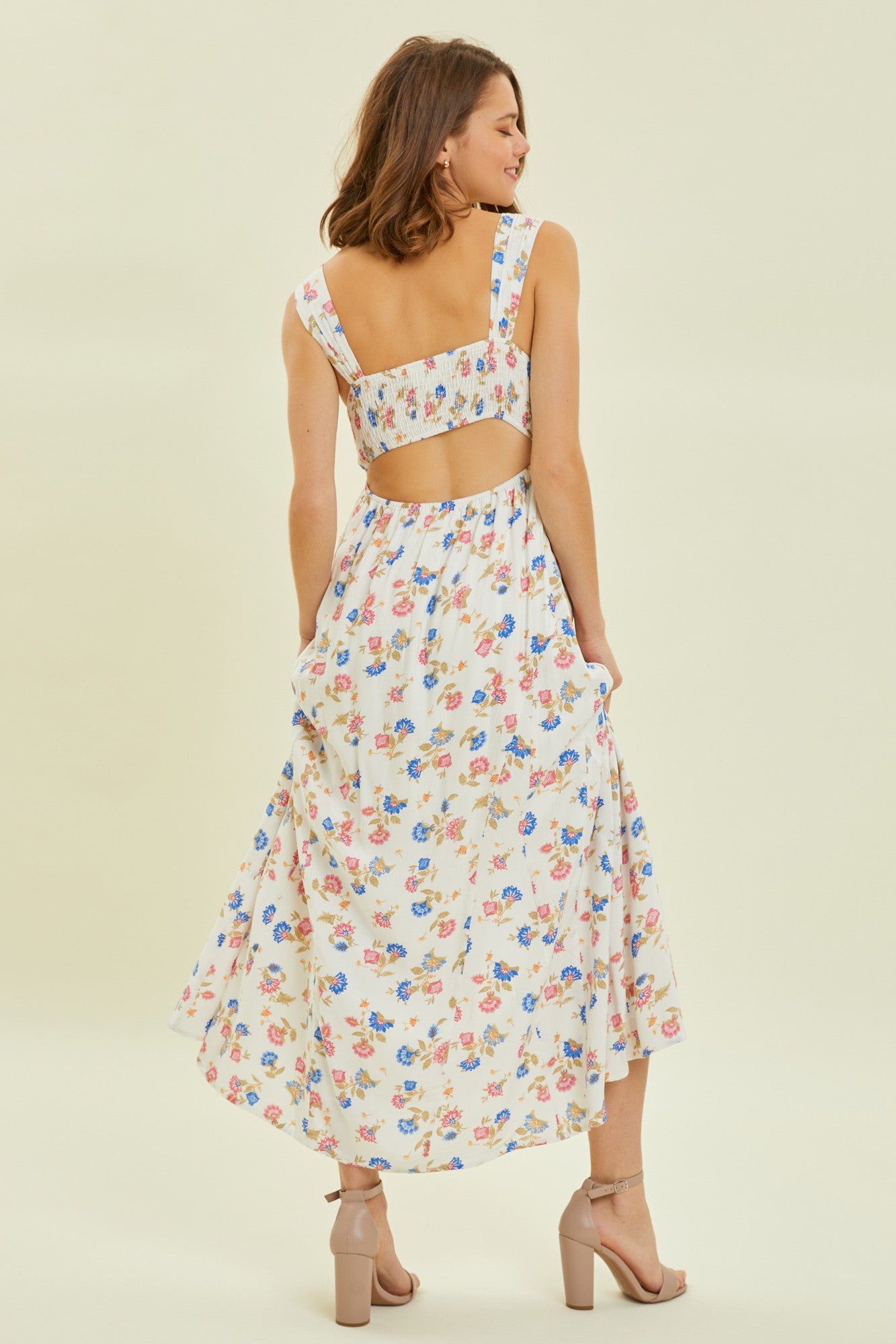 Floral Midi Dress With Smocked Back