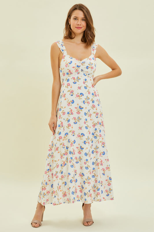Floral Midi Dress With Smocked Back