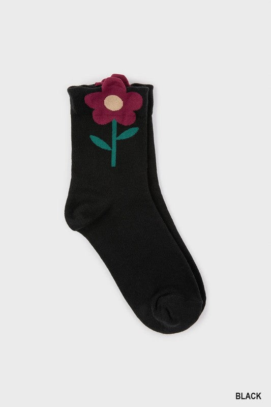 BLACK FLORAL DESIGN KNITTED SOCKS