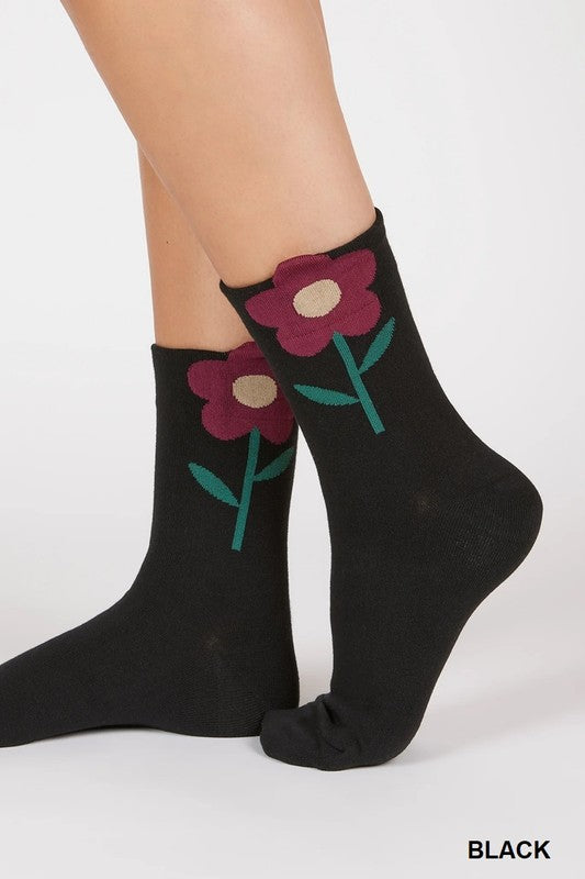 BLACK FLORAL DESIGN KNITTED SOCKS