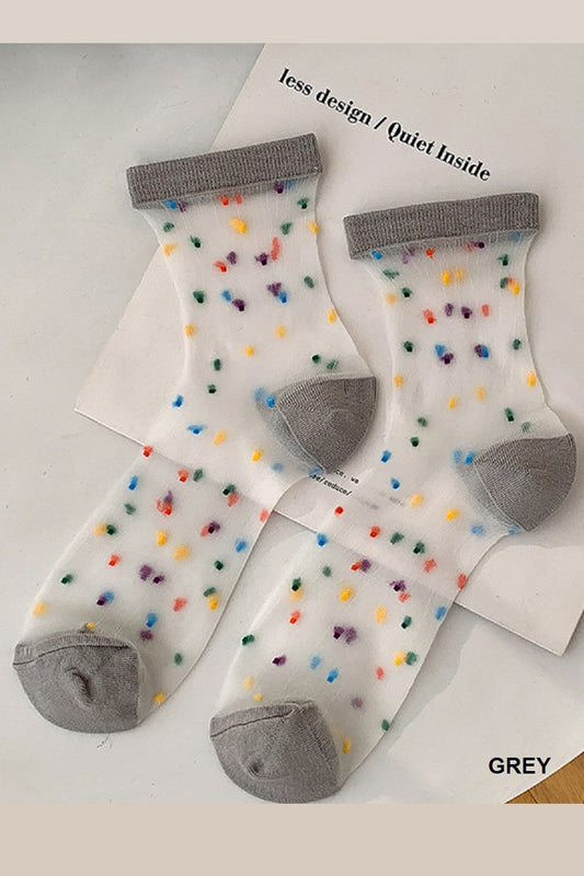 GRAY POLKA DOT CRYSTAL SOCKS