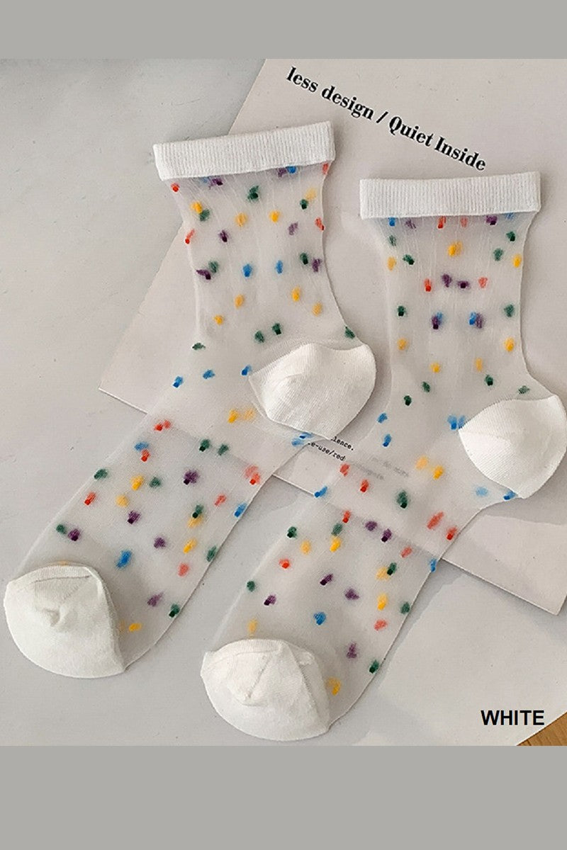 WHITE POLKA DOT CRYSTAL SOCKS