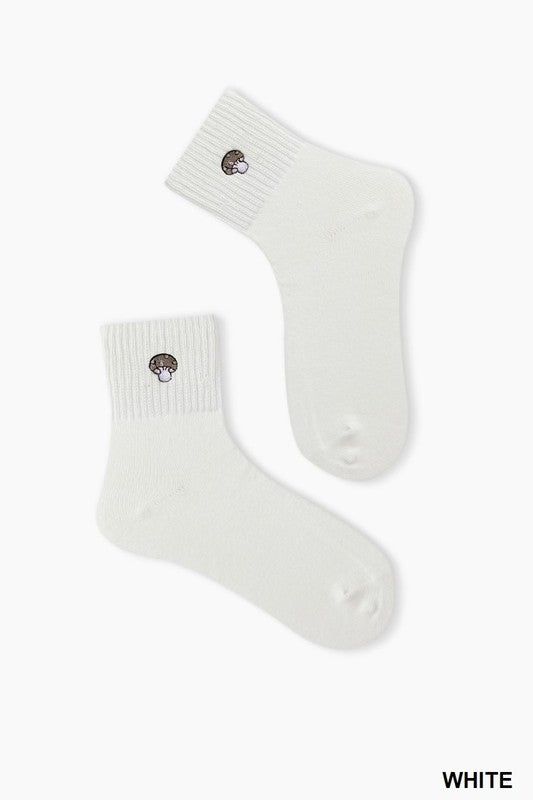 White MUSHROOM EMBROIDERY CASUAL SOCKS