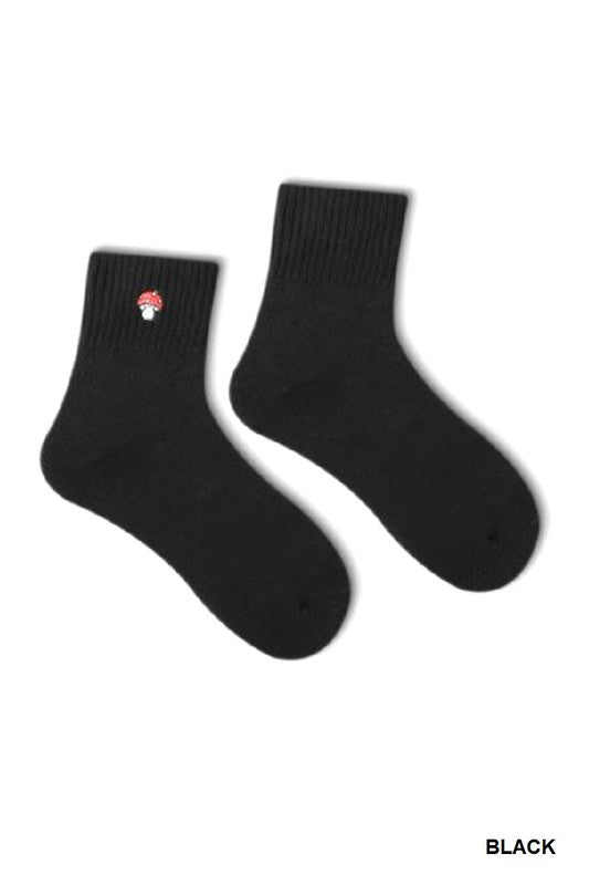 Black MUSHROOM EMBROIDERY CASUAL SOCKS