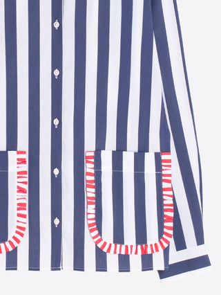 Striped Navy Shirt with Frilled Pockets