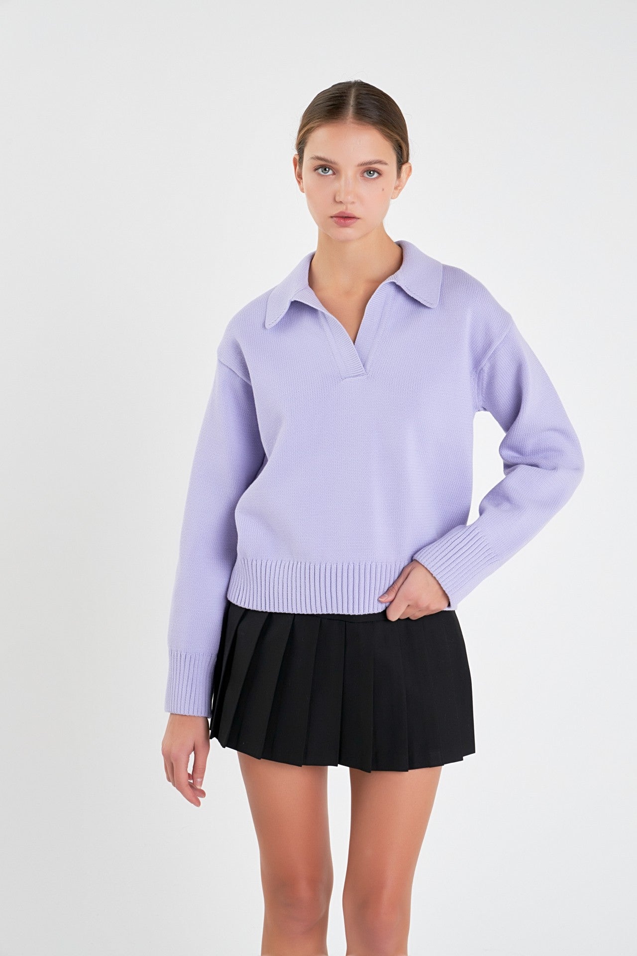 Collar V Neck Knit Lilac