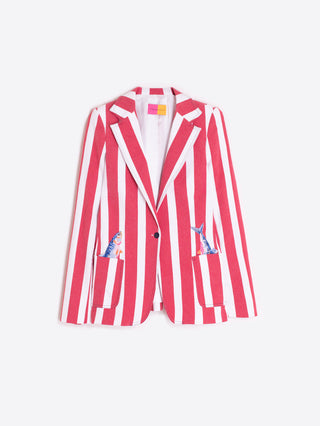 Red Striped Jacket w/ Fish Embroidery