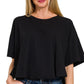 Cotton Round Neck Short Sleeve Top - Black