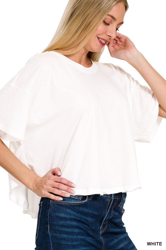 Cotton Round Neck Short Sleeve Top - White