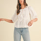 Poplin Front Self Tie Peplum Top