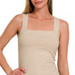 Cotton Square Neck Cropped Top - Sand