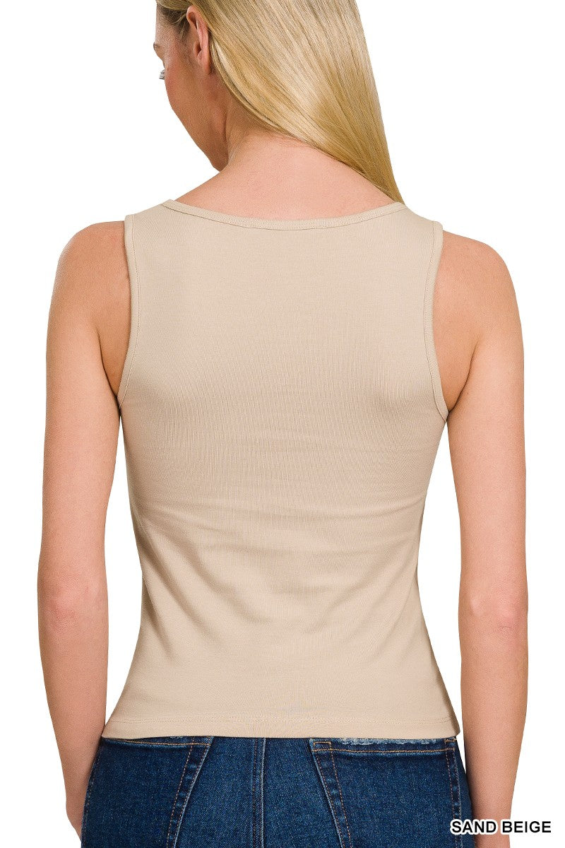 Cotton Square Neck Cropped Top - Sand