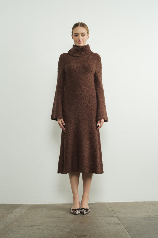 TURTLE NECK LONG BELL SLEEVE SWEATER DRESS