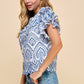 Blue Embroidered Eyelet Ruffle Sleeves Top