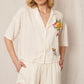 Flower Embroidered Shirt & Short Set - Ivory