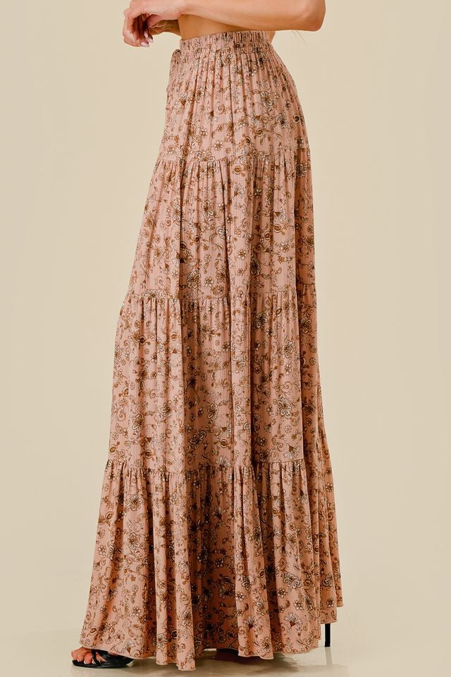 Paisley Print Tiered Maxi Skirt