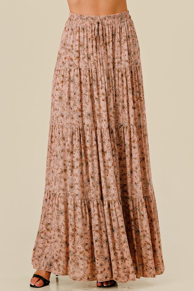 Paisley Print Tiered Maxi Skirt