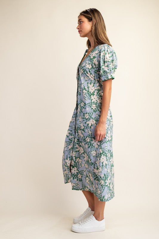 Printed Button Up Midi Dress