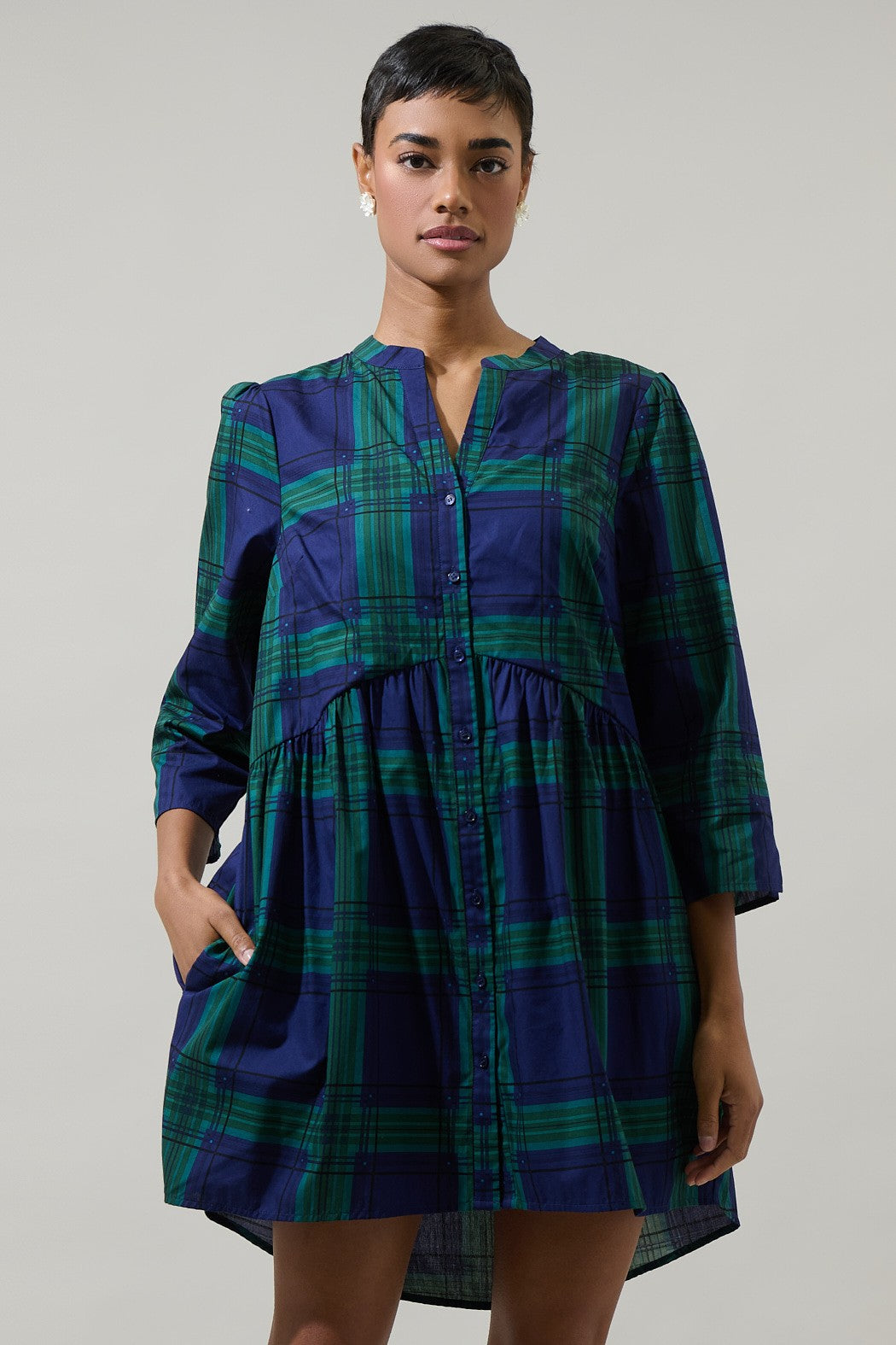 Harrisville Plaid Bruth Button Down Mini Dress