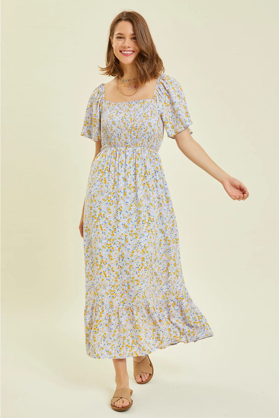 Smocked floral maxi