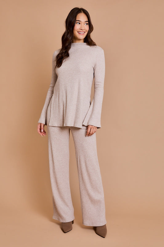 LONG SLEEVE MOCK NECK TOP AND RIB PANTS