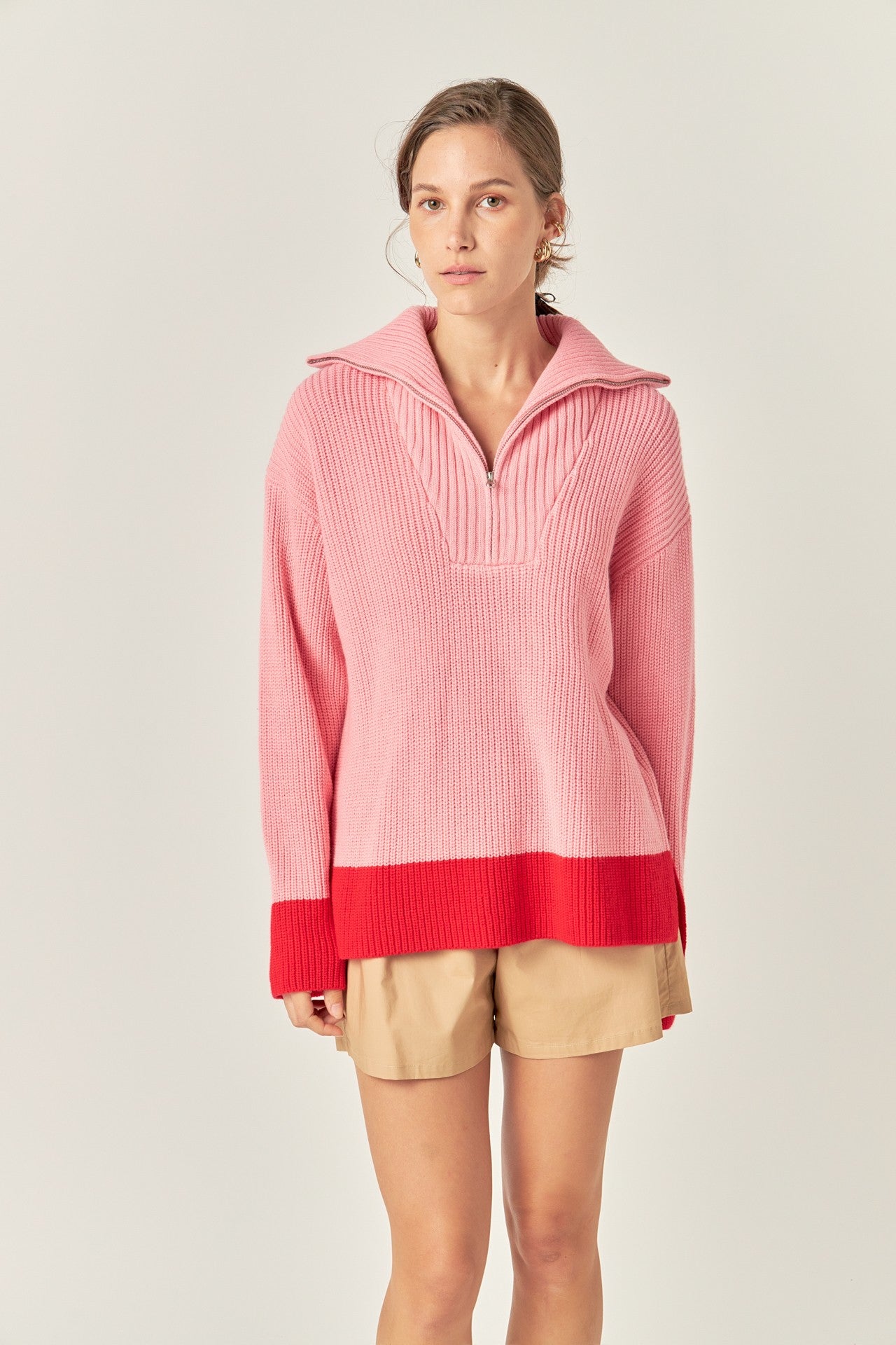 Contrast Zip Pullover Sweater