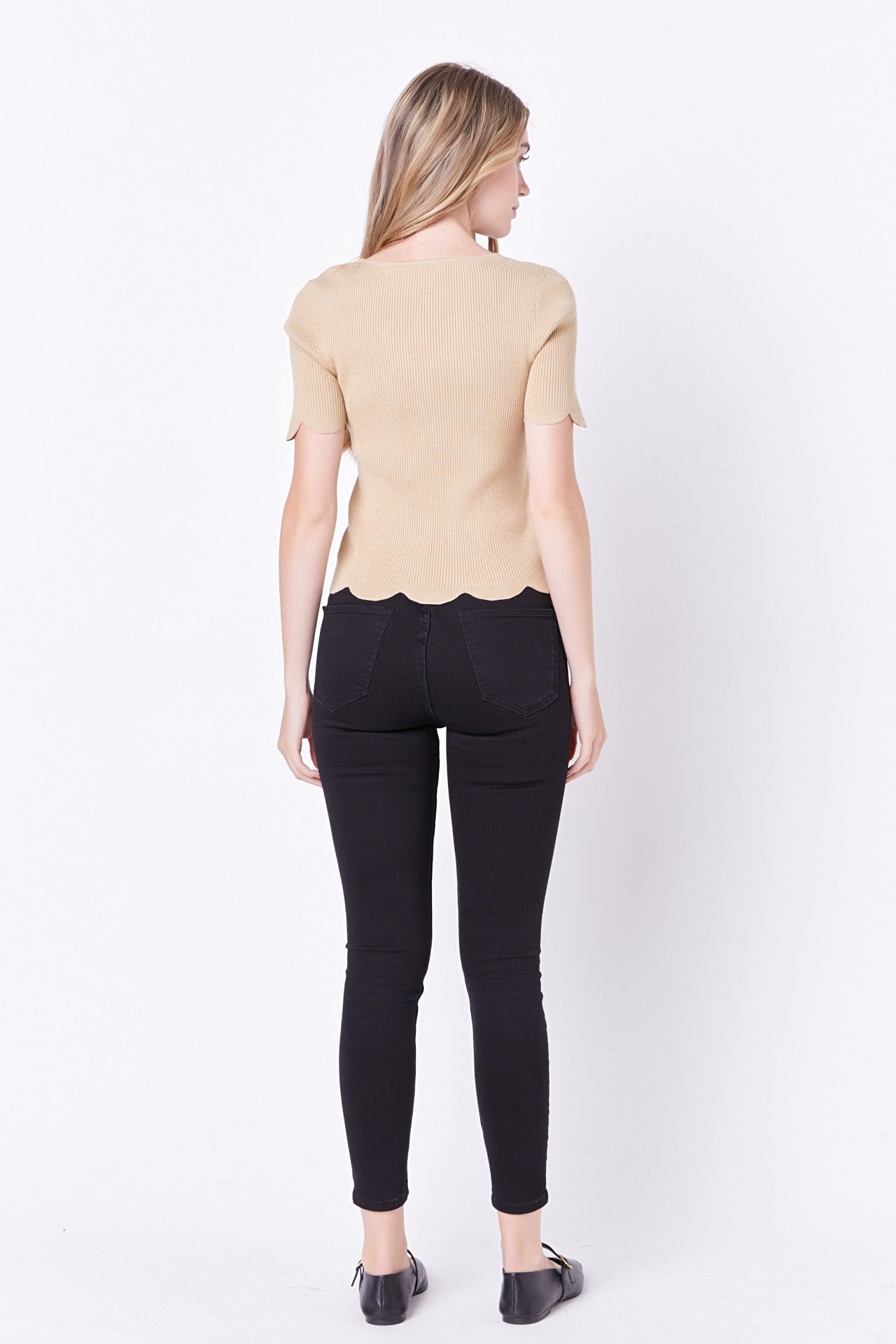 Scallop Hem Square Neck Sweater